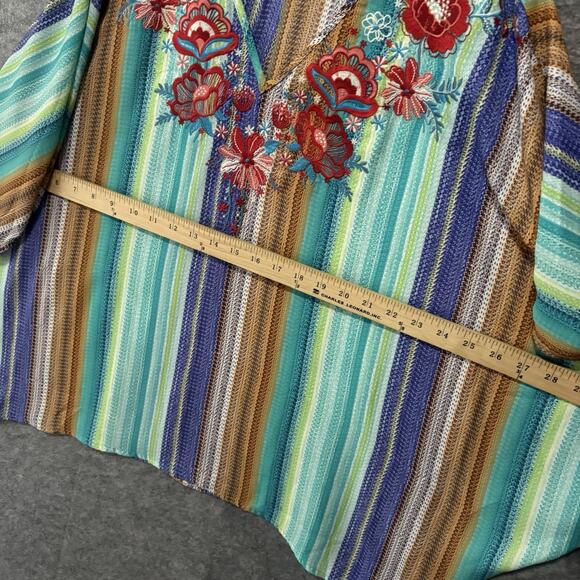 Savanna Jane Kimono Blouse Womens Sz S Striped Floral Embroidered Boho - Picture 5 of 6